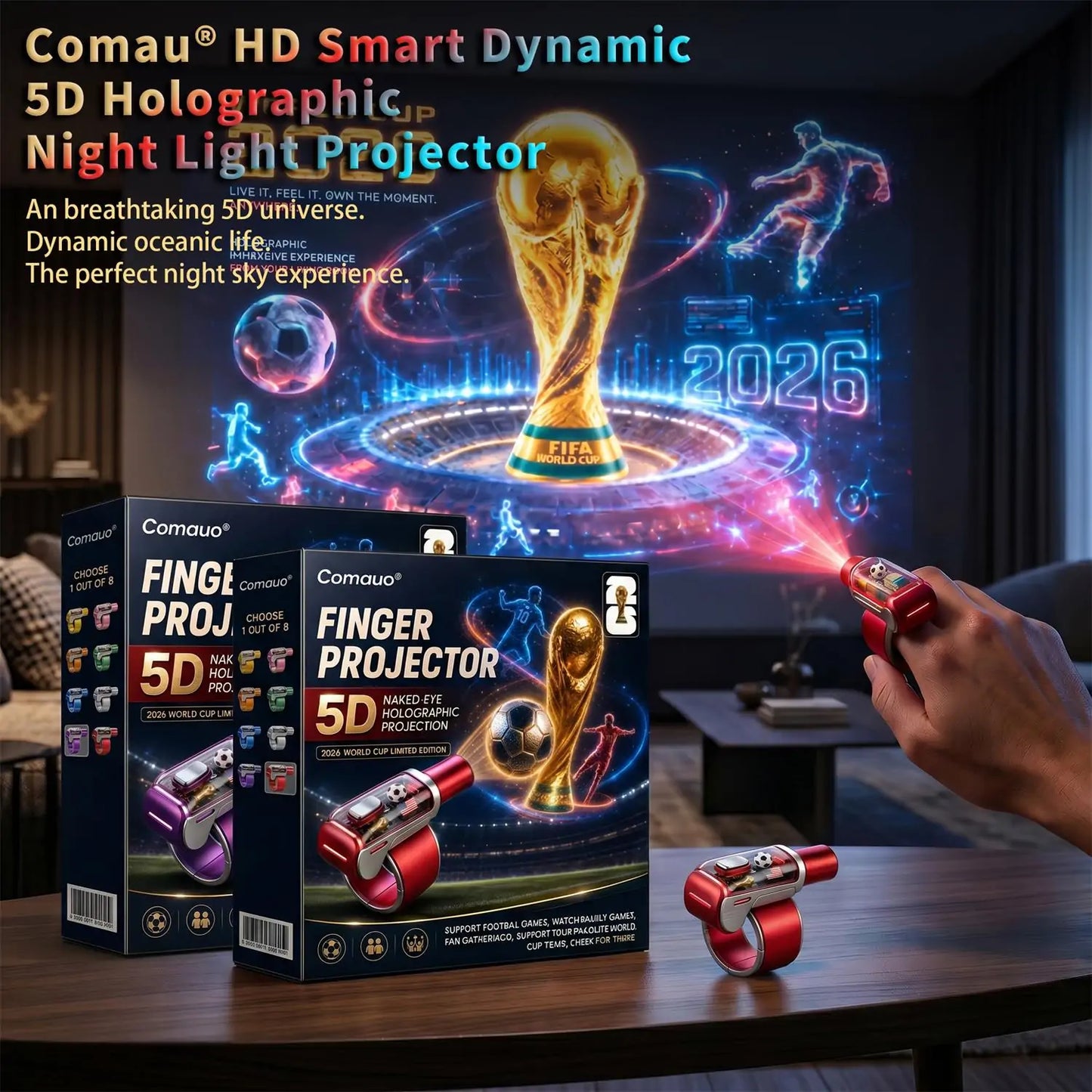Comauo® Finger Projector – 5D Naked-Eye Holographic Projection (World Cup Limited Edition)