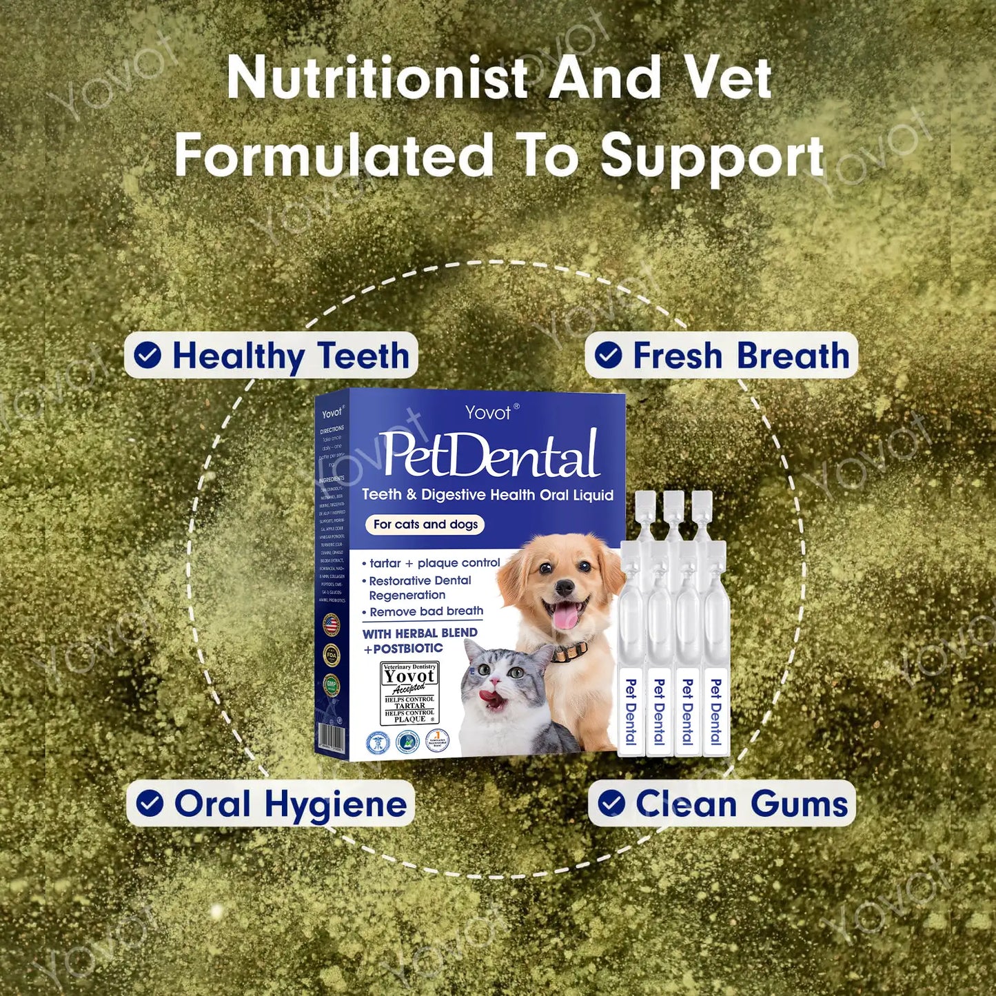 [Official USA Store] 𝐘𝐨𝐯𝐨𝐭® 𝐏𝐞𝐭 𝐃𝐞𝐧𝐭𝐚𝐥 & 𝐃𝐢𝐠𝐞𝐬𝐭𝐢𝐯𝐞 𝐇𝐞𝐚𝐥𝐭𝐡 𝐎𝐫𝐚𝐥 𝐒𝐨𝐥𝐮𝐭𝐢𝐨𝐧 – Freshen Breath, Remove Tartar & Promote gum regeneration, stabilize teeth (for Cats & Dogs)  – Save 70% Today!