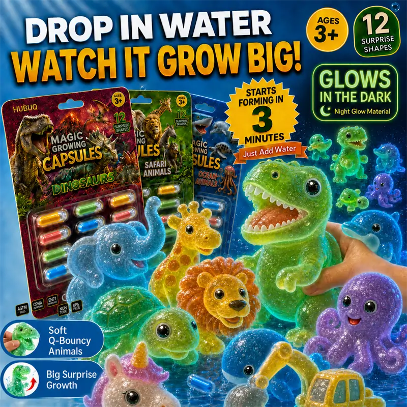 🦄Save 50% by Ordering Today丨HUBUQ® Grow-in-Water Animal Capsules – Watch Them Expand Into Soft Animal Shapes 💧🦖
